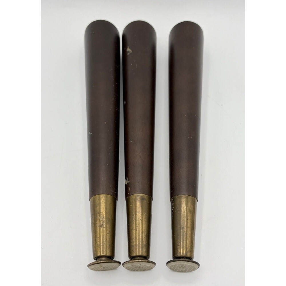 Vtg Mid Century Modern Dark Wood Tapered Table Legs Brass Feet Set of 3 11.25”